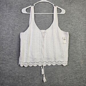 Old Navy Women's White Crochet Tie-Front Cropped Top Size L NEW
